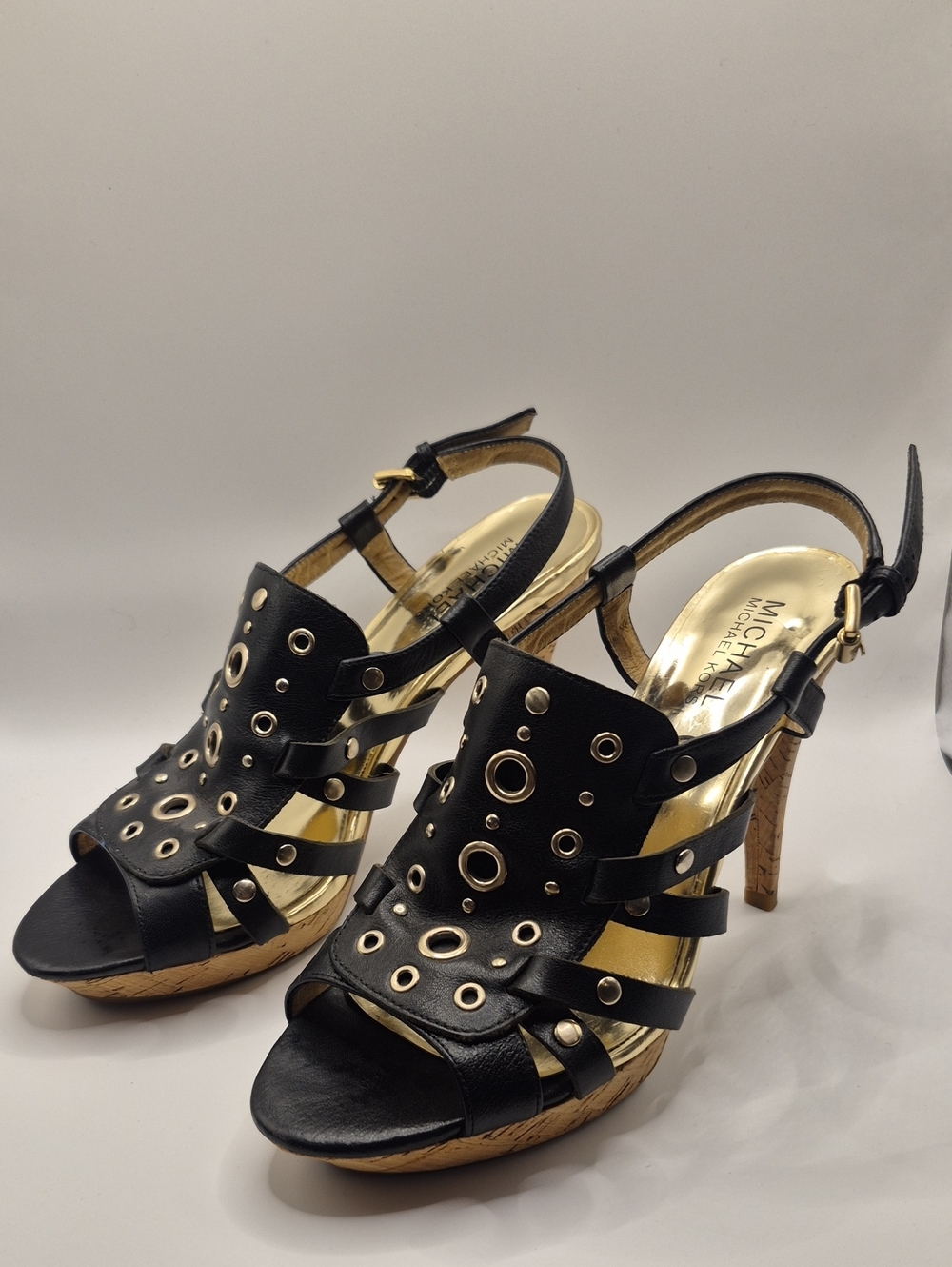 MICHAEL KORS black leather strappy Heels